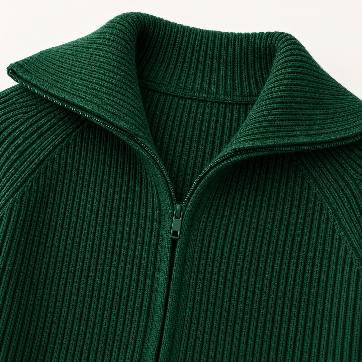 Niamh Striped Zip Cardigan – Green – studio close-up