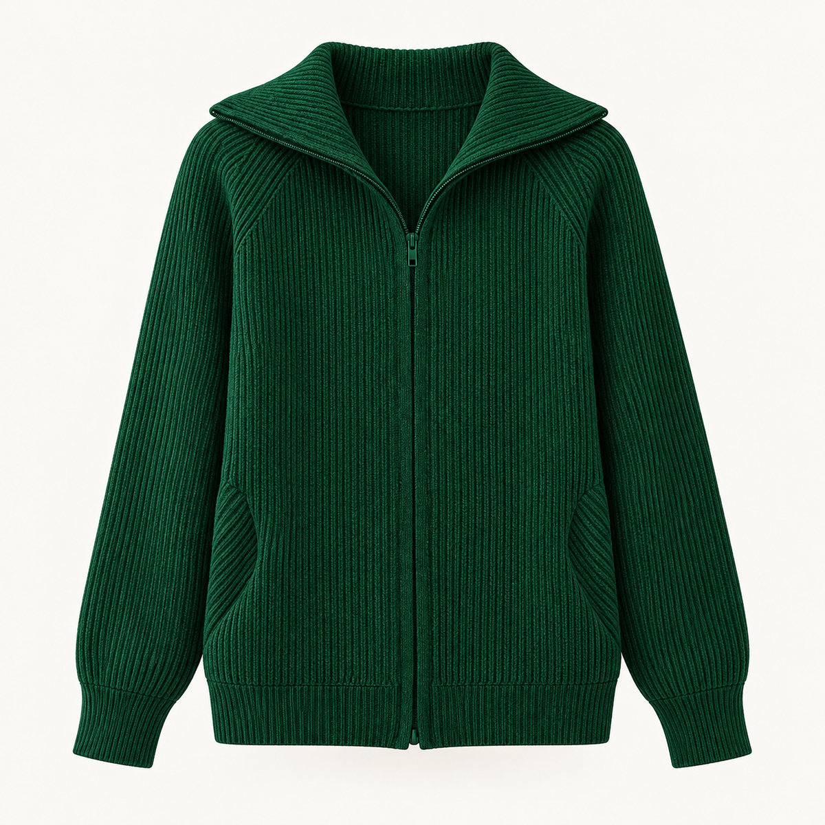 Niamh Striped Zip Cardigan – Green – studio front