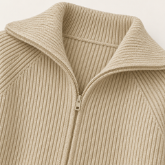 Niamh Striped Zip Cardigan – Khaki – studio close-up