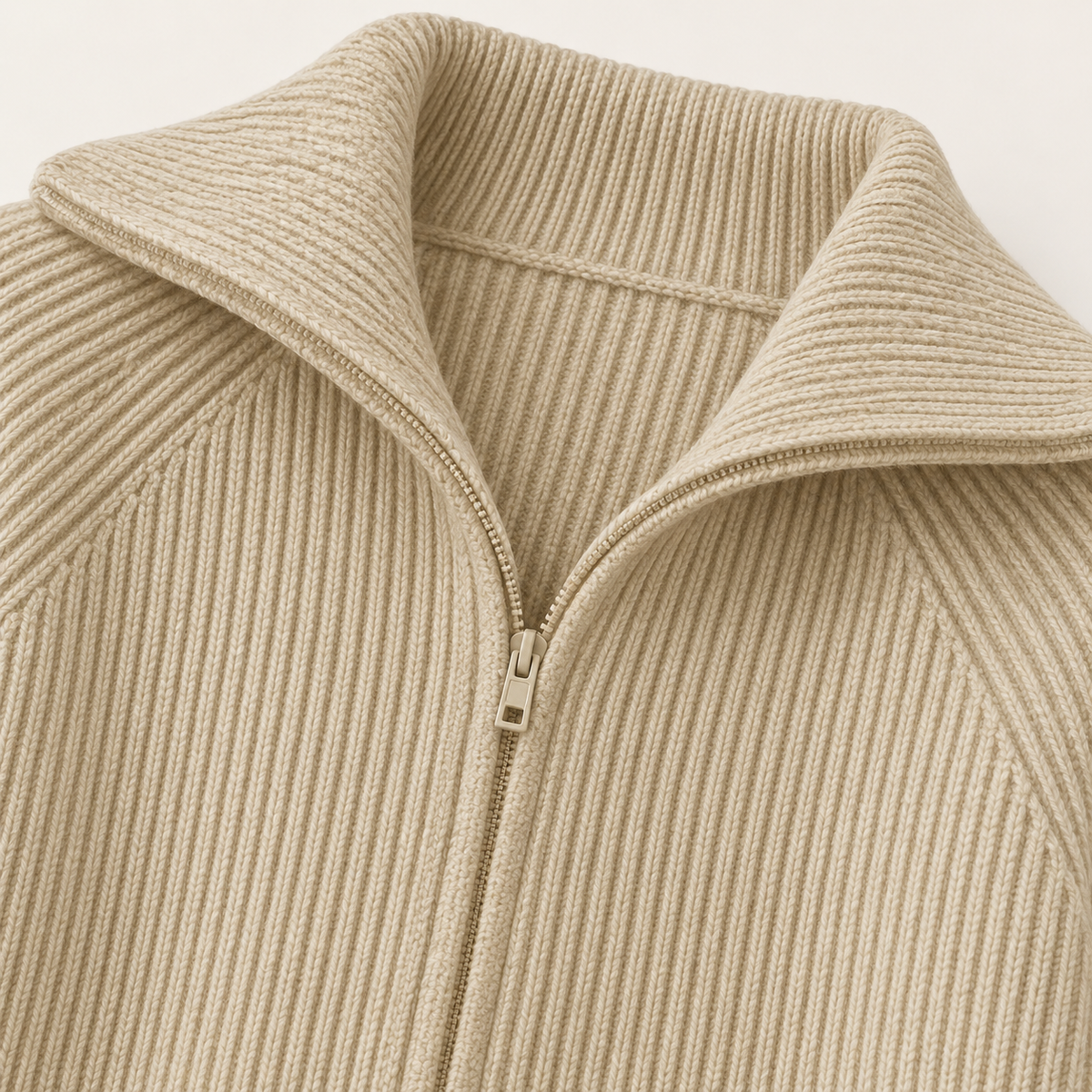 Niamh Striped Zip Cardigan – Khaki – studio close-up