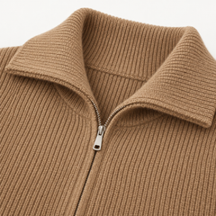Niamh Striped Zip Cardigan – Khakis 02 – studio close-up