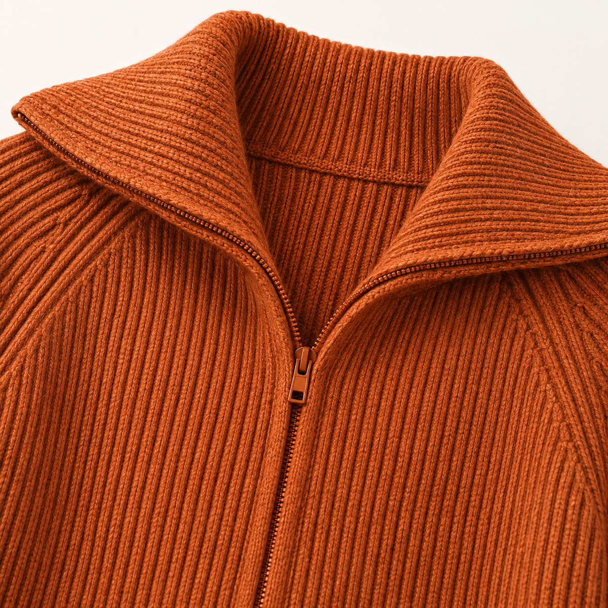 Niamh Striped Zip Cardigan – Orange – studio close-up