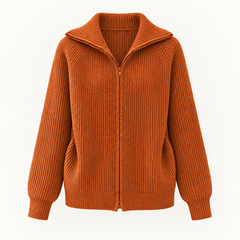 Niamh Striped Zip Cardigan – Orange – studio front