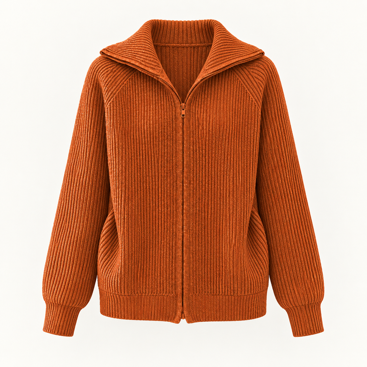 Niamh Striped Zip Cardigan – Orange – studio front