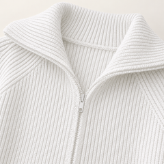 Niamh Striped Zip Cardigan – White – studio close-up