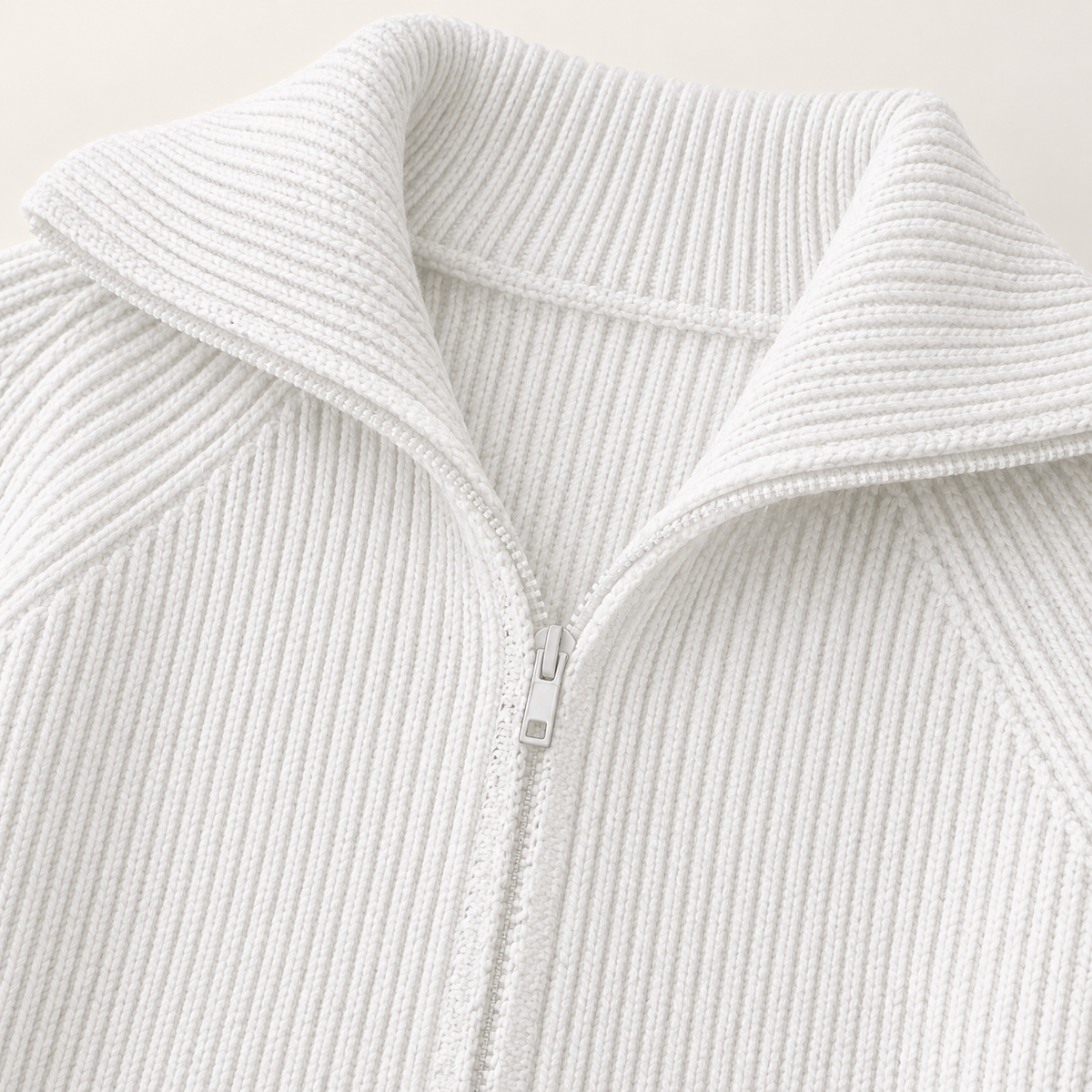 Niamh Striped Zip Cardigan – White – studio close-up