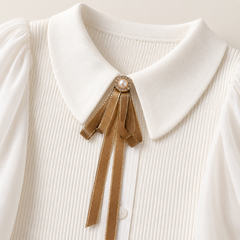 Nora Balloon-Sleeve Knit Jumper – White – studio close-up