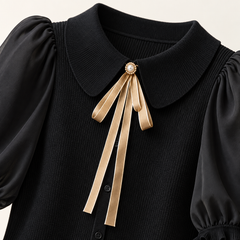 Nora Balloon-Sleeve Knit Jumper – Black – studio close-up