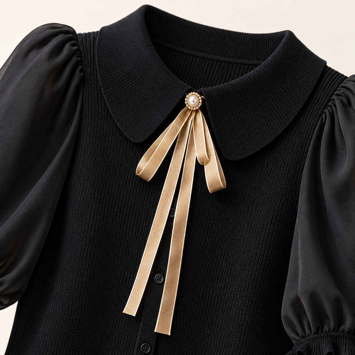 Nora Balloon-Sleeve Knit Jumper – Black – studio close-up