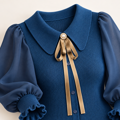 Nora Balloon-Sleeve Knit Jumper – Blue – studio close-up