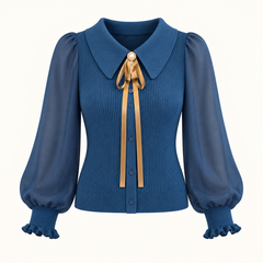 Nora Balloon-Sleeve Knit Jumper – Blue – studio front
