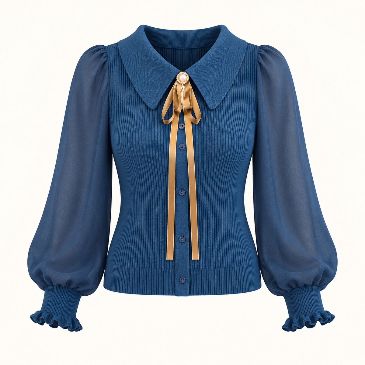 Nora Balloon-Sleeve Knit Jumper – Blue – studio front