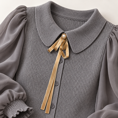 Nora Balloon-Sleeve Knit Jumper – Gray – studio close-up