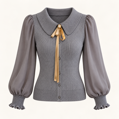 Nora Balloon-Sleeve Knit Jumper – Gray – studio front
