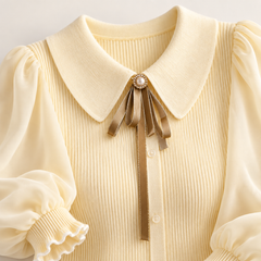Nora Balloon-Sleeve Knit Jumper – Yellow – studio close-up