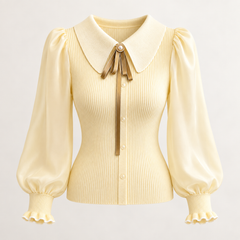 Nora Balloon-Sleeve Knit Jumper – Yellow – studio front