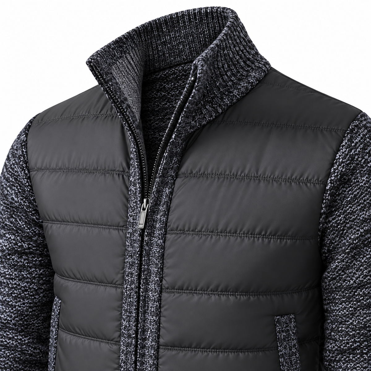 Róisín Lane | Cian Checked Stand-Collar Jacket | Dark Gray | detail | Studio 1:1