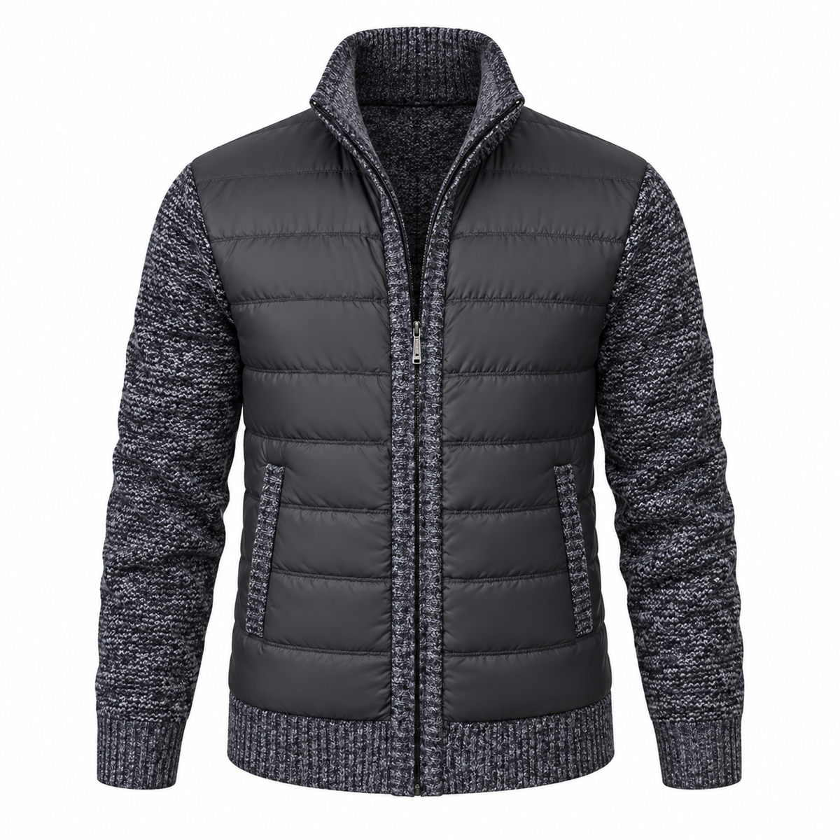 Róisín Lane | Cian Checked Stand-Collar Jacket | Dark Gray | front | Studio 1:1
