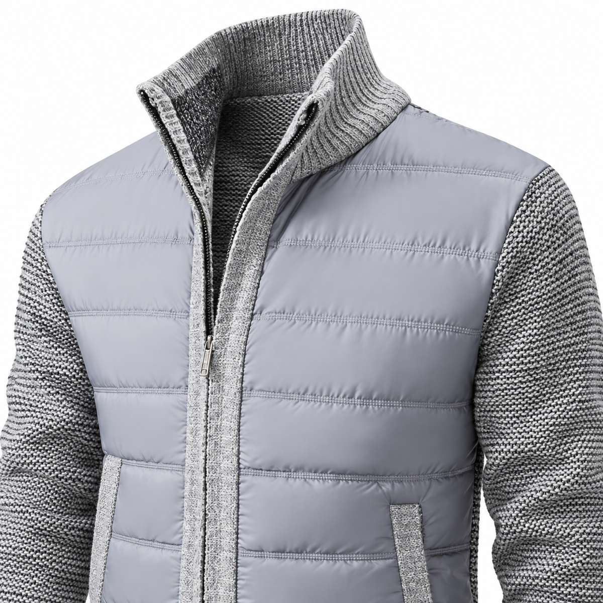 Róisín Lane | Cian Checked Stand-Collar Jacket | Light Gray | detail | Studio 1:1