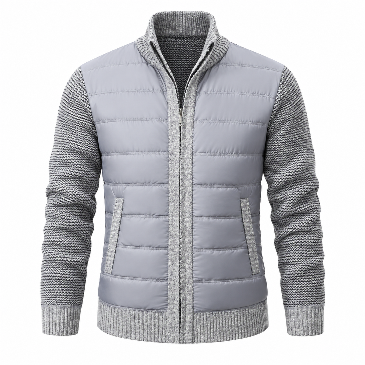 Róisín Lane | Cian Checked Stand-Collar Jacket | Light Gray | front | Studio 1:1