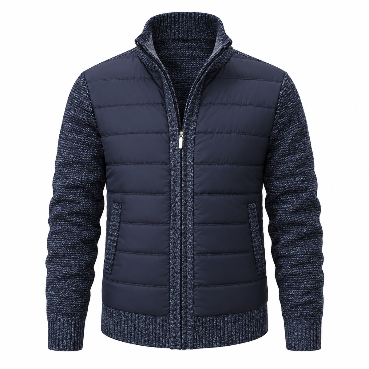 Róisín Lane | Cian Checked Stand-Collar Jacket | Navy | front | Studio 1:1