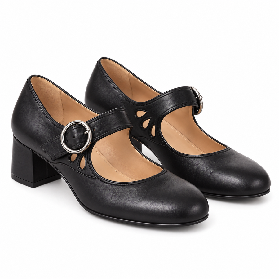 Róisín Lane | Béibhinn Retro Mary Jane Shoes | Black | front | Studio 1:1