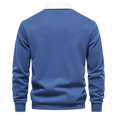 Róisín Lane | Ardal Polo-Collar Jumper | Blue | back | Studio 1:1