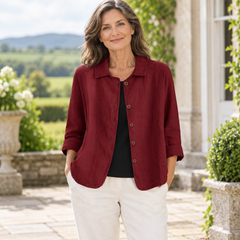 Anne Relaxed Button Shirt worn by a mature model in an Irish editorial setting