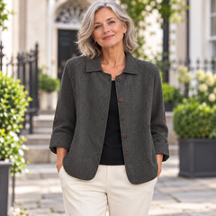 Irene Relaxed Overshirt worn by a mature model in an Irish editorial setting