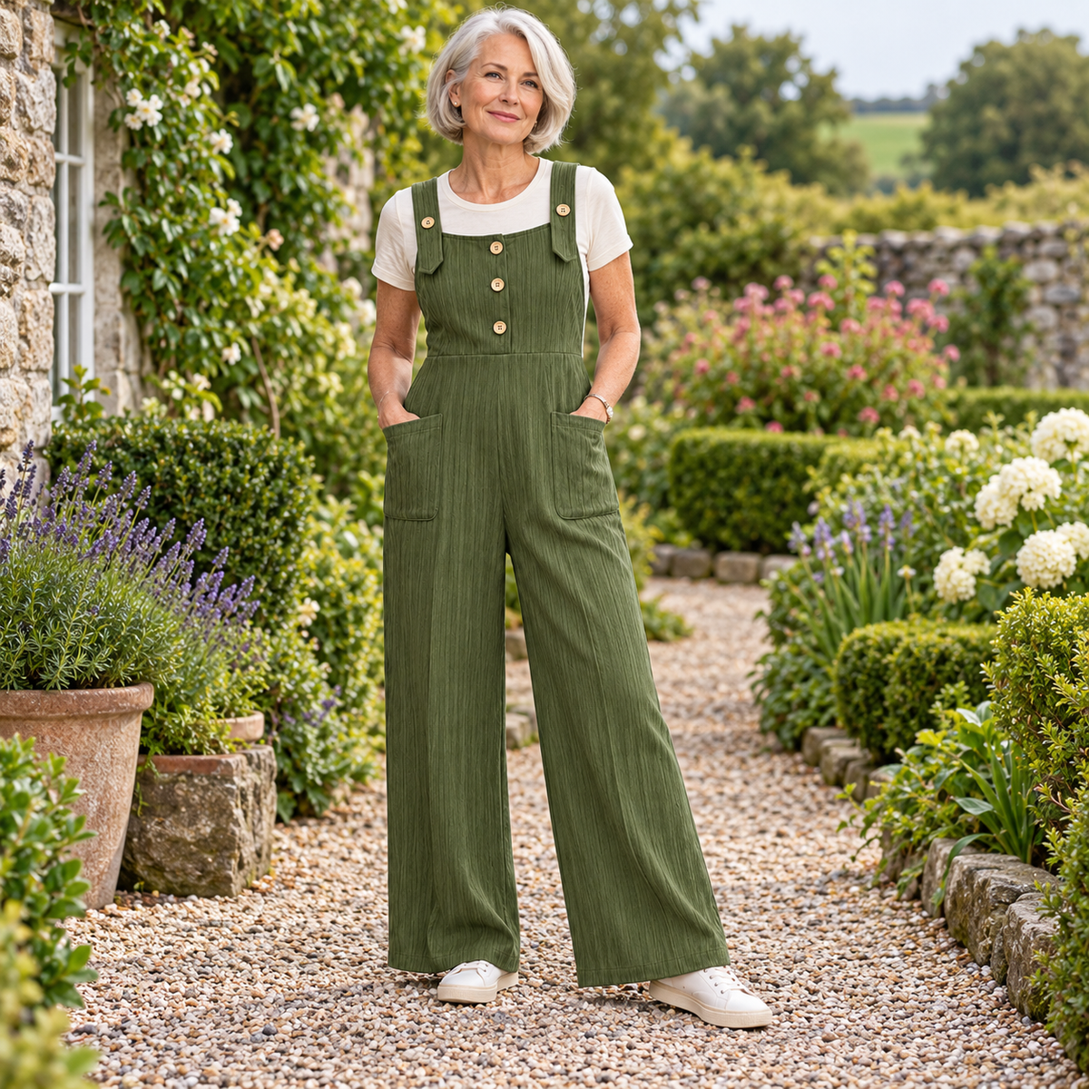 Sadhbh Pleated Jumpsuit on a mature model in an Irish editorial setting