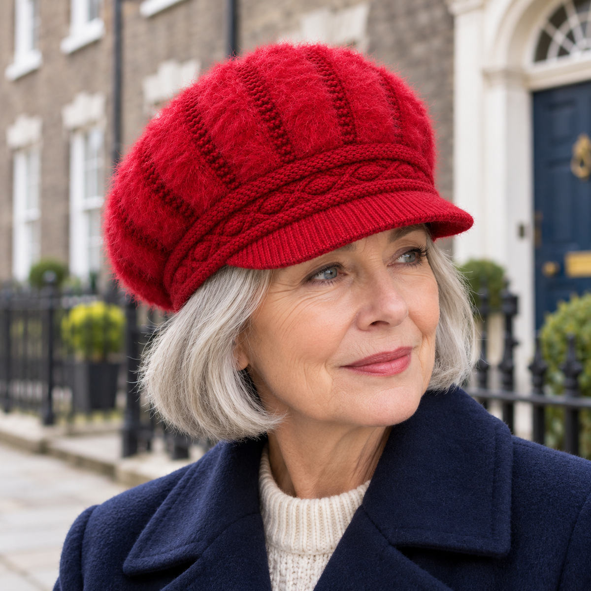 Neasa Soft Knit Beanie on a mature model in an Irish editorial setting