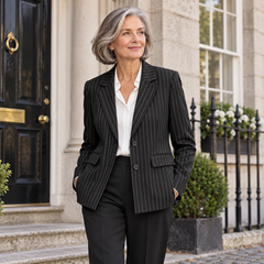 Bernadette Striped Relaxed Jacket on a mature model in an Irish editorial setting