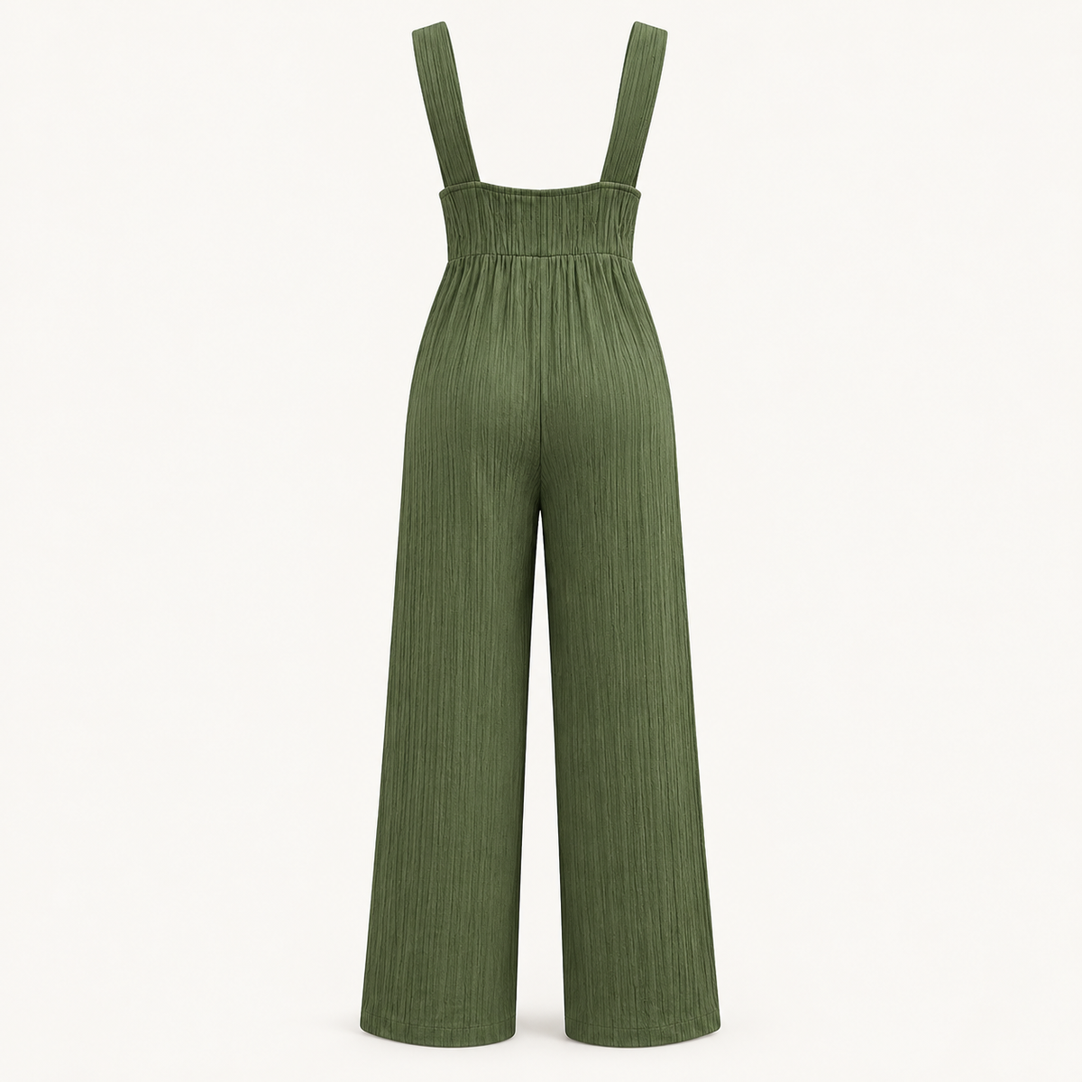 Sadhbh Pleated Jumpsuit – Army Green – studio back