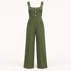 Sadhbh Pleated Jumpsuit – Army Green – studio front