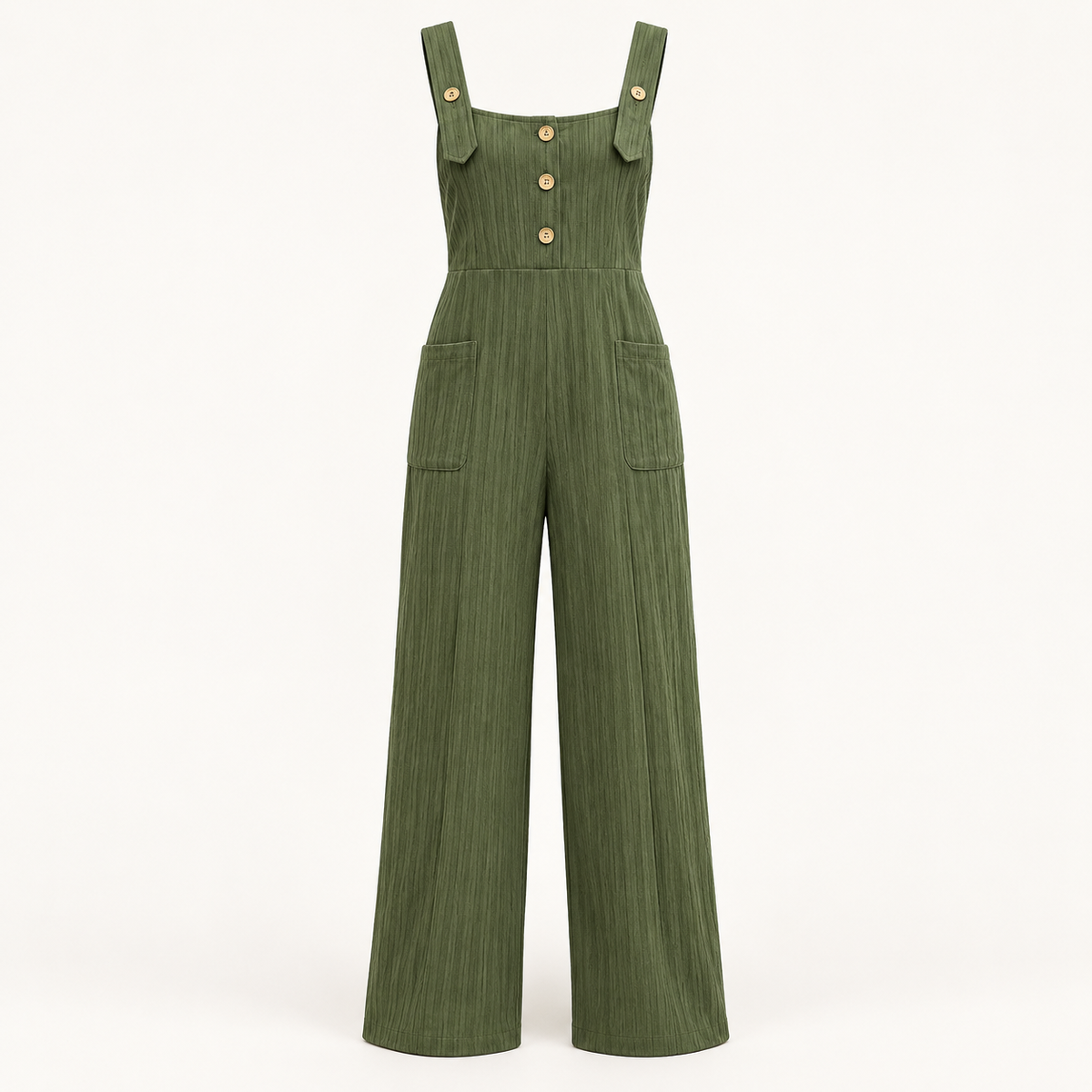 Sadhbh Pleated Jumpsuit – Army Green – studio front
