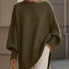 Shannon Relaxed Knit Jumper on a mature woman; AI-edited model