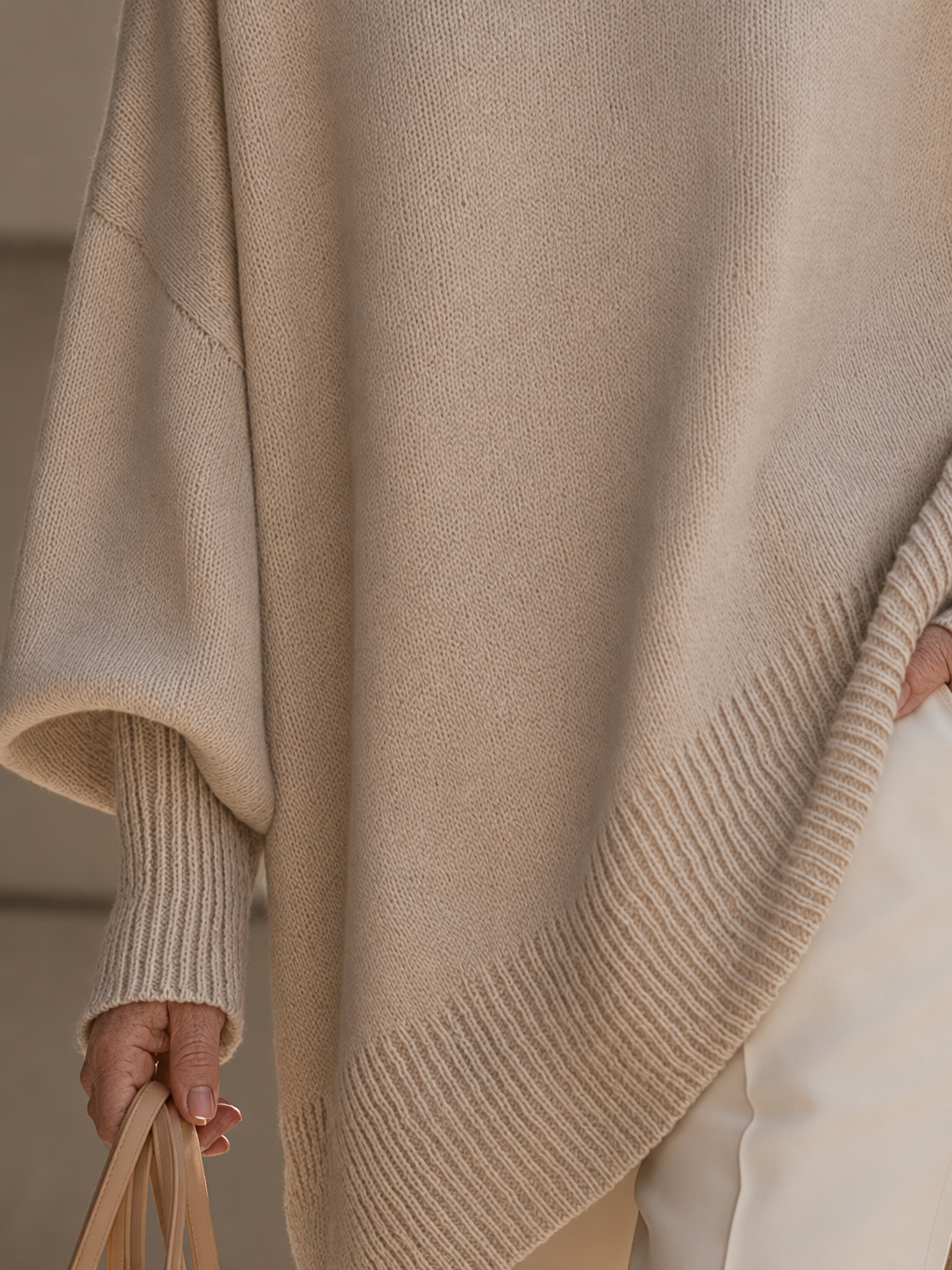 Shannon Relaxed Knit Jumper on a mature woman; AI-edited model