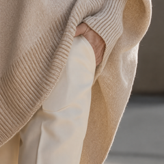 Shannon Relaxed Knit Jumper on a mature woman; AI-edited model