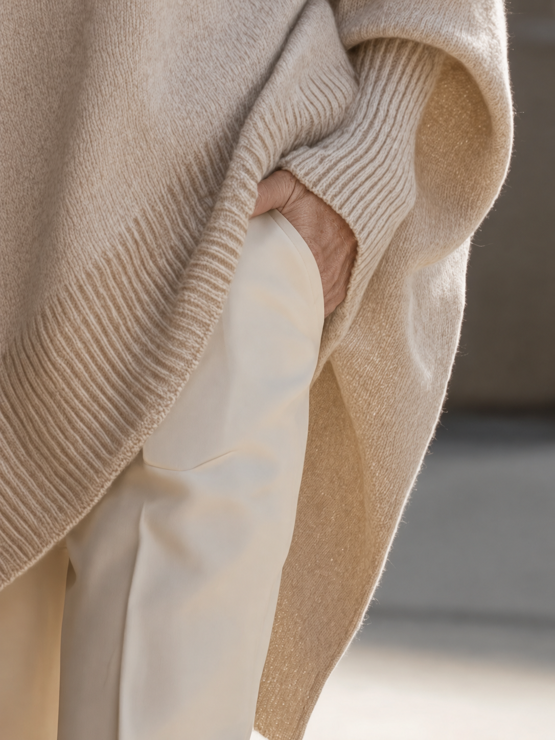 Shannon Relaxed Knit Jumper on a mature woman; AI-edited model