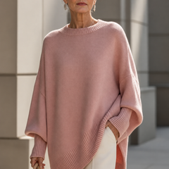 Shannon Relaxed Knit Jumper on a mature woman; AI-edited model