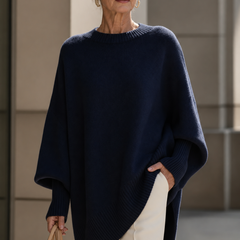Shannon Relaxed Knit Jumper on a mature woman; AI-edited model