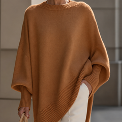 Shannon Relaxed Knit Jumper on a mature woman; AI-edited model