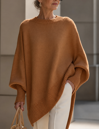 Shannon Relaxed Knit Jumper on a mature woman; AI-edited model