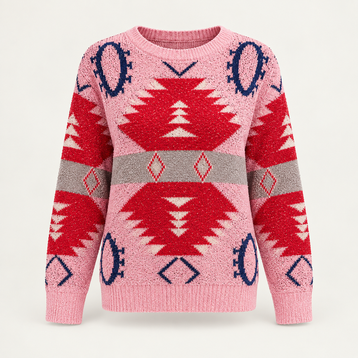 Sheila Contrast Chenille Jumper – Pink – studio front