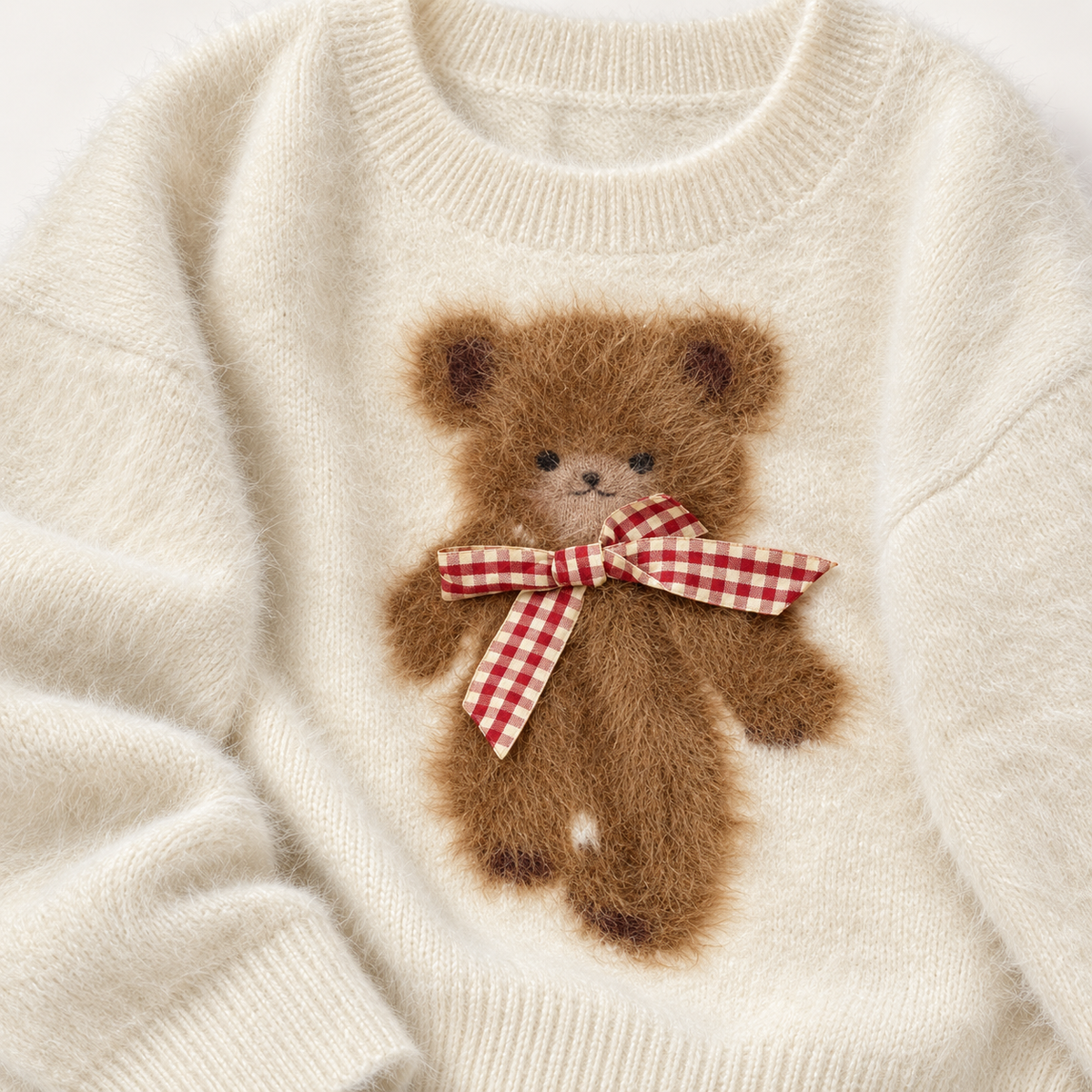 Tara Bear Jacquard Jumper – White Bear – studio detail