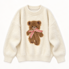 Tara Bear Jacquard Jumper – White Bear – studio front
