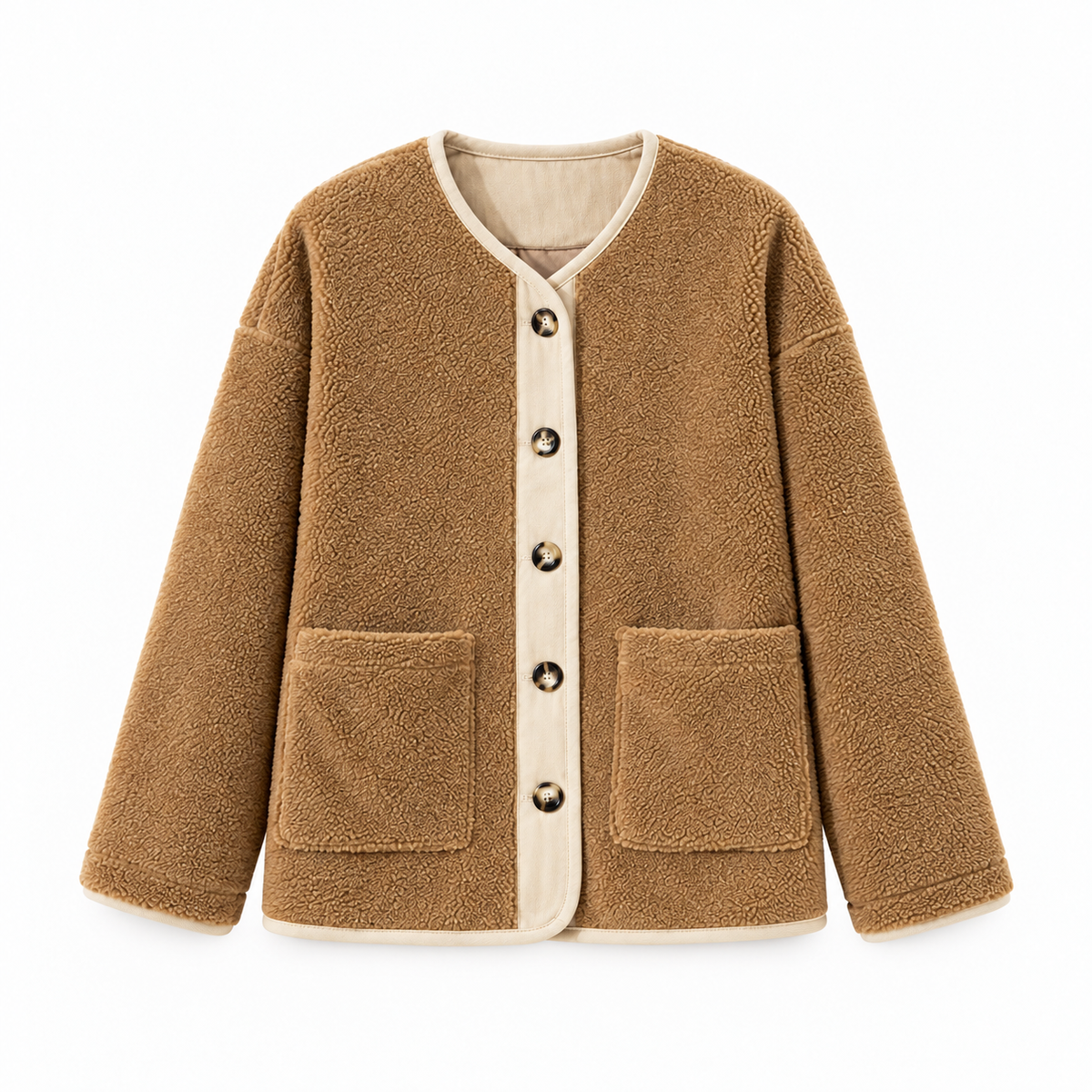 Treasa Textured Button Cardigan – Camel – studio front